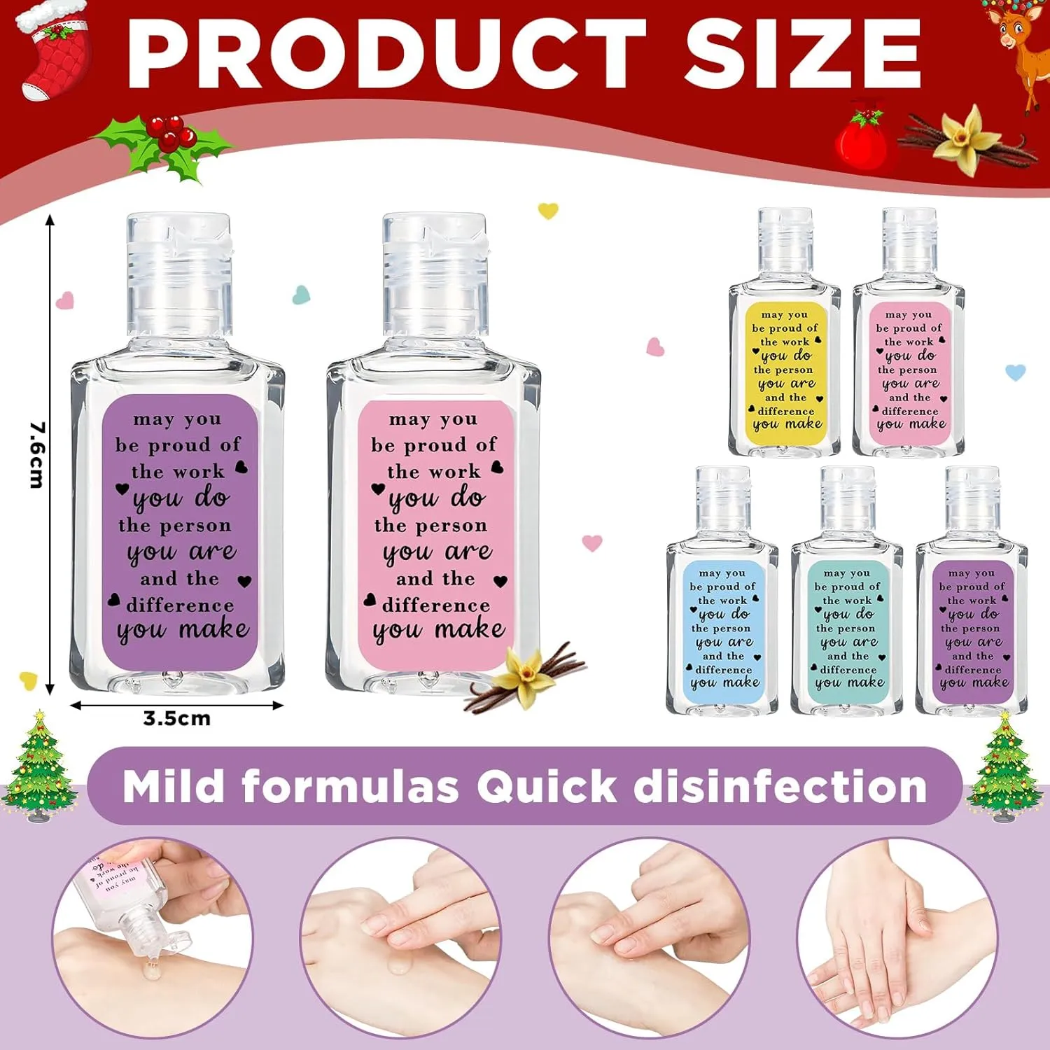 10 Pcs Thank You Gifts for Coworker Mini Hand Sanitize Gel Bulk Scent Hand Sanitizer Travel Size Inspirational Appreciation Gifts for Christmas Party Supplies Friends Teacher Employee