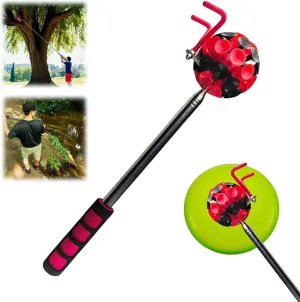 10Ft Telescoping Disc Golf Retriever with Red-Black Suction Cup and Dual Hooks, Stainless Steel Pole for Picking Up Discs, Balls, and Toys from Trees and Water