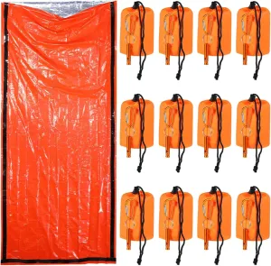 12 Emergency Sleeping Bags with Whistle, Waterproof Survival Bivvy Sack for Outdoor Adventures, Portable and Lightweight