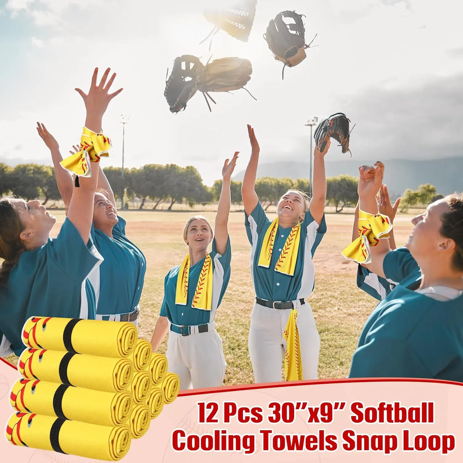 12 Pcs Mini Softball Cooling Towel with Snap Loop, 30" x 9" Cooling Towel for Neck and Face Breathable Chilly, Microfiber Sport Rags for Softball Team Gift, Cold Sweat Rag for Sport