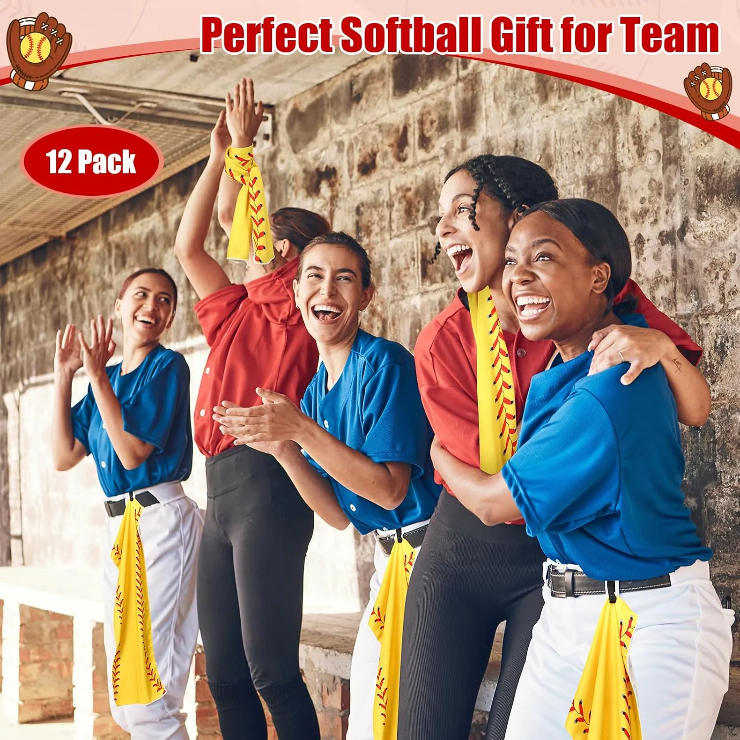 12 Pcs Mini Softball Cooling Towel with Snap Loop, 30" x 9" Cooling Towel for Neck and Face Breathable Chilly, Microfiber Sport Rags for Softball Team Gift, Cold Sweat Rag for Sport