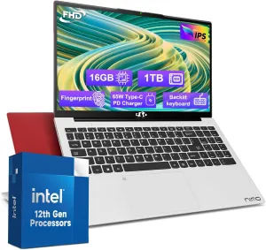 15.6-FHD-Laptop Student-Laptop, 16GB RAM 1TB SSD, Intel Pentium Quad-Core N100 Processor (Up to 3.4GHz) Backlit Keyboard Fingerprint WiFi 6 BT5.2 Business-Laptop, 2 Years Warranty Windows 11 Laptop