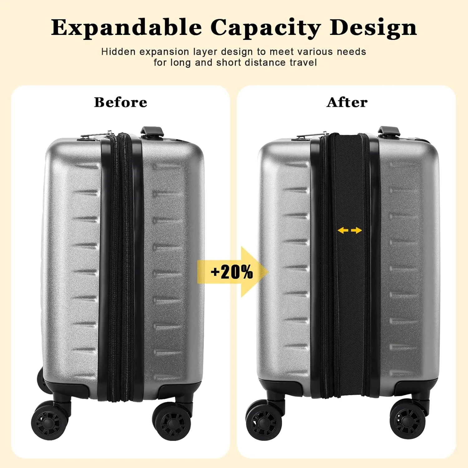 16 Inch Carry On Luggage Airline Approved, Expandable Lightweight ABS PC Hard Shell Suitcases with 360° Spinner Wheels, TSA Lock, YKK Zippers (Dark Gray, 1 PC)