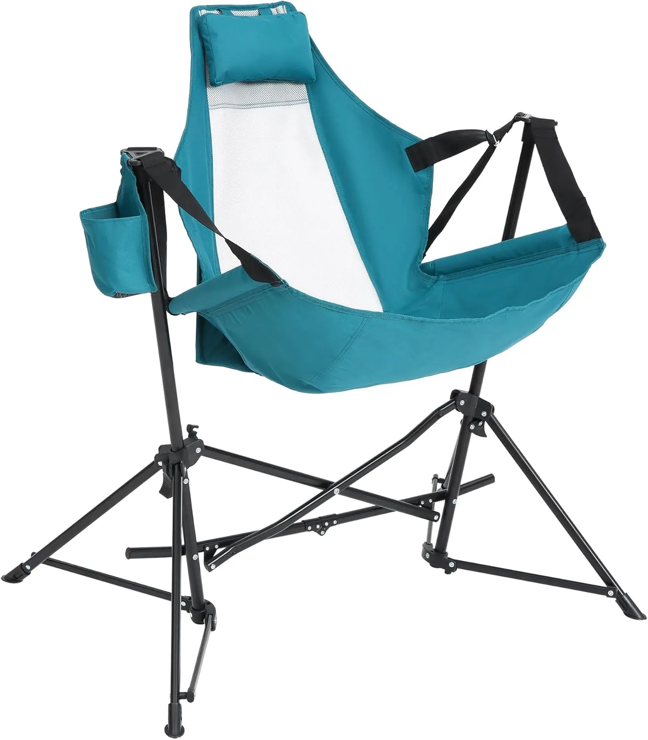2 Set of Hammock Camping Chair,Folding Portable Rocking Chair, Aluminum Alloy Adjustable Back Swinging Chair with Pillow Cup Holder, Recliner with Carry Bag for Outdoor Travel Lawn Backyard (Blue)