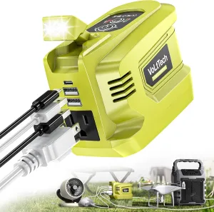 200W Power Inverter for Ryobi 18V Battery, 18V to 110V-120V, Portable Power Station with USB Charger Adapter, 2 USB Ports & 1 Type-C & 1 AC Outlet