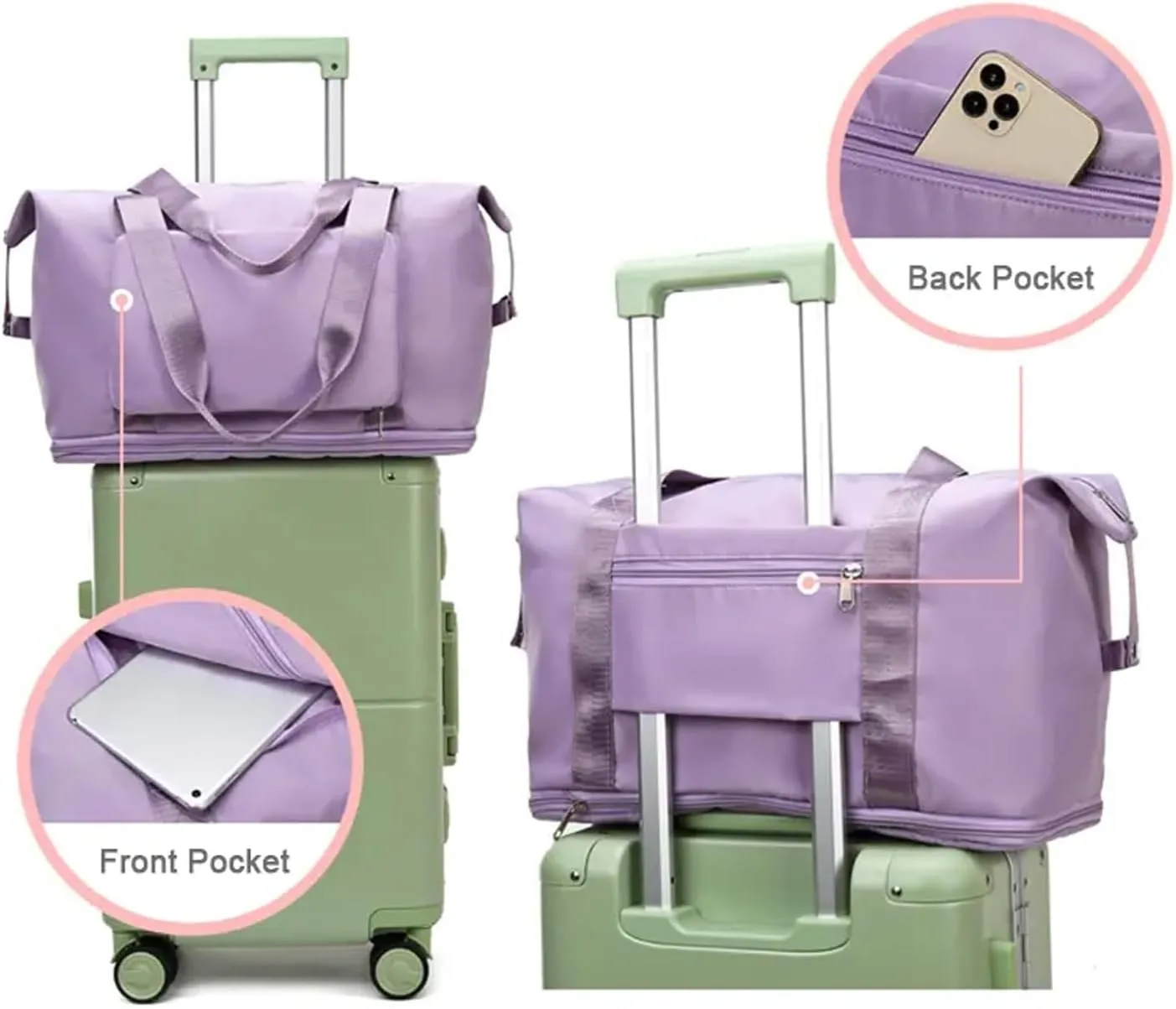 2025 New Beente Travel Bag with Wheels, Expandable & Foldable with Removable Wheels, Large Capacity Rolling Luggage, Adjustable Shoulder Strap & Detachable Wheels for Universal Travel Or Camping(Blue)