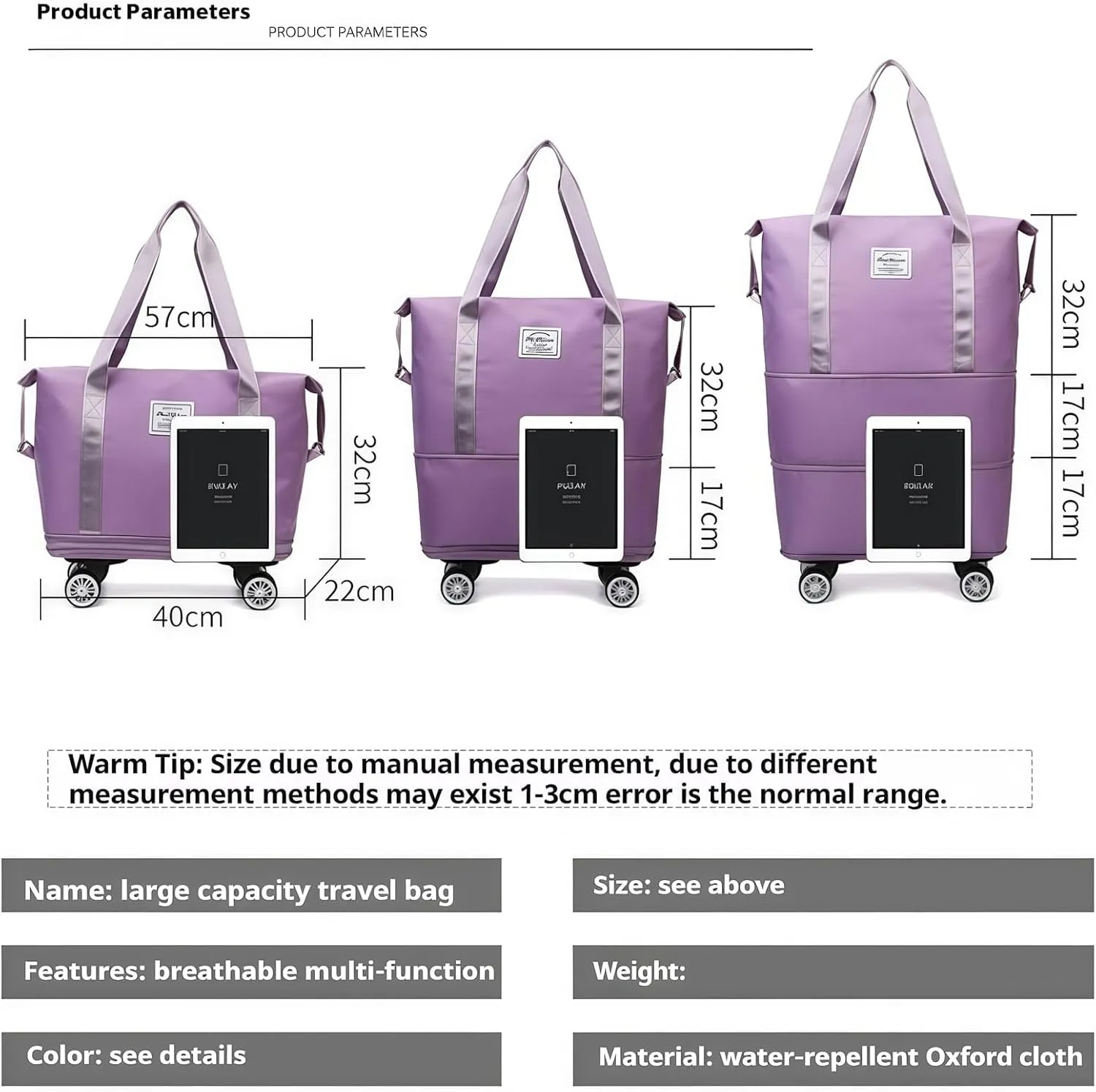 2025 New Travel Bag with Wheels,Expandable Foldable Duffle Bag, Large Capacity with Wheels,Universal Wheel Removable Duffle (Pink)