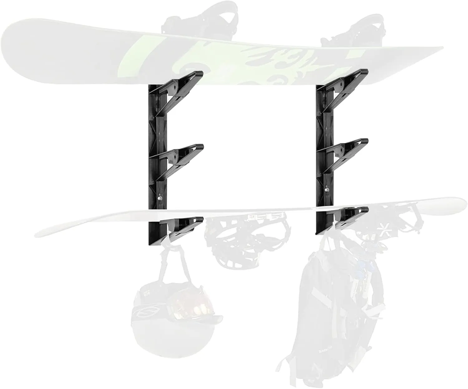 3-Tier Snowboard and Ski Rack Wall Shelf by Delta Cycle - Space Saving Mounted Wall Rack with Extendable & Integrated Accessory Hooks - Convenient & Durable Storage MultiSport Wall Rack