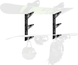 3-Tier Snowboard and Ski Rack Wall Shelf by Delta Cycle - Space Saving Mounted Wall Rack with Extendable & Integrated Accessory Hooks - Convenient & Durable Storage MultiSport Wall Rack