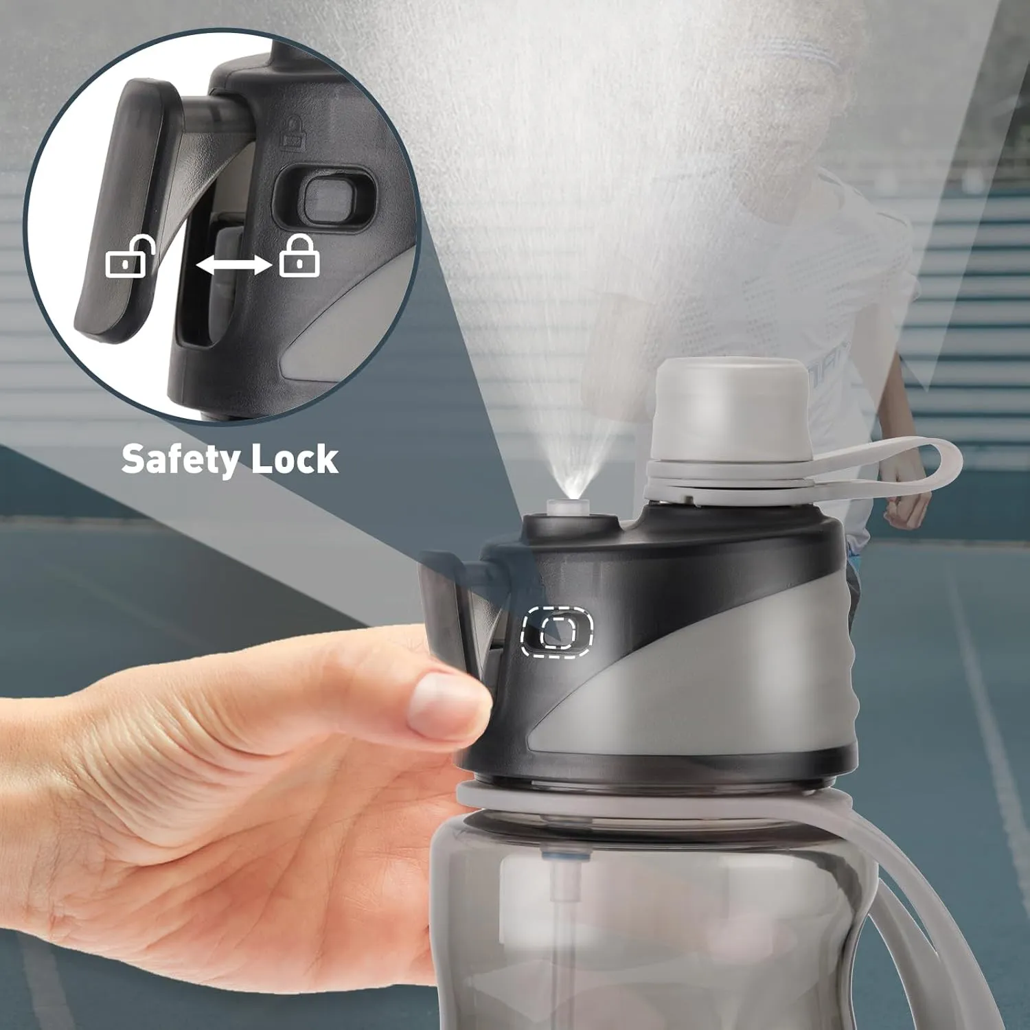 32OZ Misting Water Bottle, 2-in-1 Mist and Sip Water Bottles, Mist Water Bottle for Drinking, Great for Hiking/Running/Outdoor Activity, BPA-Free & Leakproof, Grey