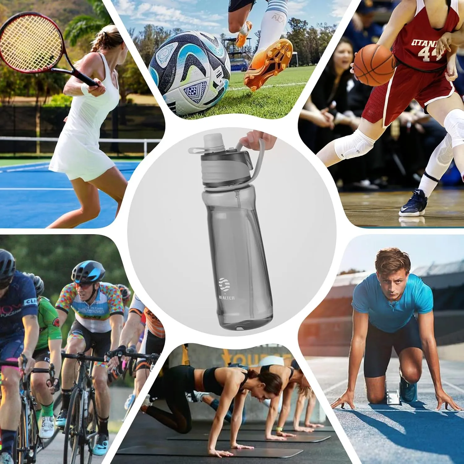 32OZ Misting Water Bottle, 2-in-1 Mist and Sip Water Bottles, Mist Water Bottle for Drinking, Great for Hiking/Running/Outdoor Activity, BPA-Free & Leakproof, Grey