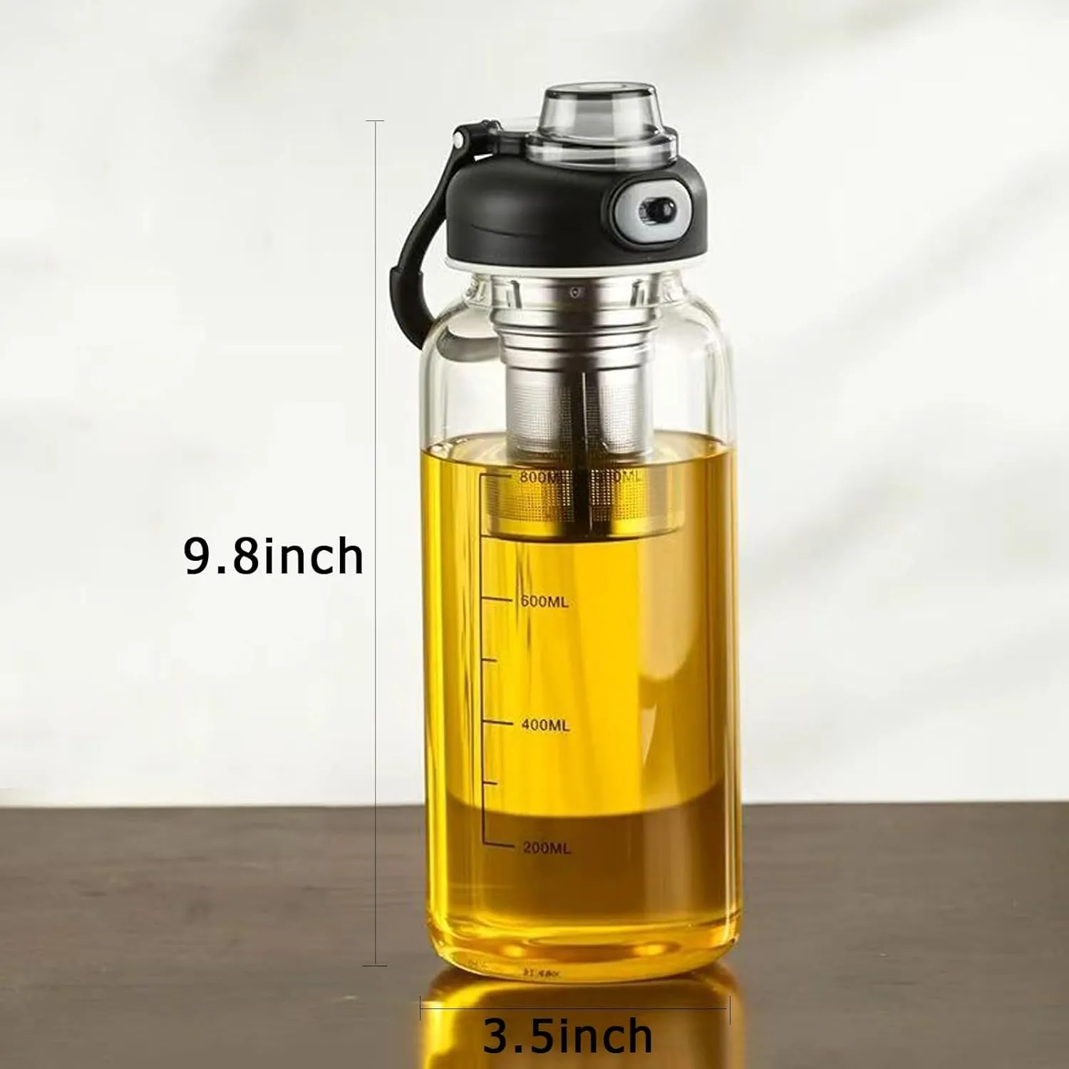 34oz Glass Water Bottle with capacity Mark & Stainless Steel Tea Strainer-Large Capacity for Hot/Cold Drinks,Coffee,Tea,and Water-Includes Protective Sleeve,Perfect for Home,Office (34oz2PCS)
