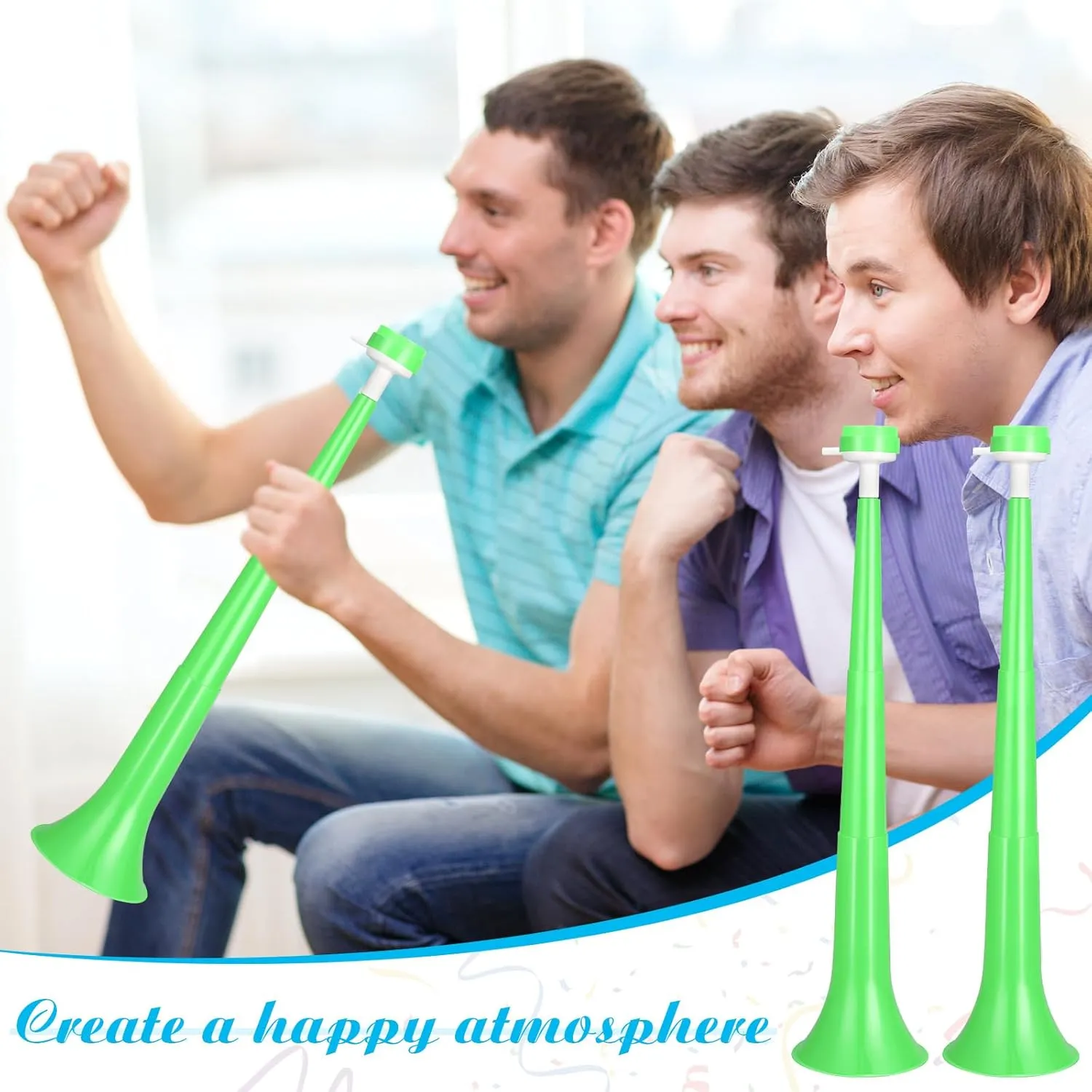 4 Pcs Stadium Horn 21 Inch Vuvuzela Plastic Collapsible Cheering Trumpets for Sporting Events Football Carnival St Patricks Day Party Supplies, Green
