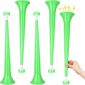 4 Pcs Stadium Horn 21 Inch Vuvuzela Plastic Collapsible Cheering Trumpets for Sporting Events Football Carnival St Patricks Day Party Supplies, Green