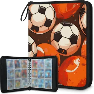 4 Pocket Card Binder, 3D Football 400 Pockets Collector Album with Zipper Trading Card Binder, Oil Painting Football Double Sided Pocket Collection Binder