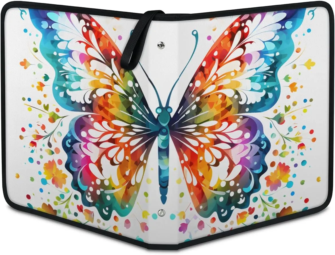4 Pocket Card Binder, Abstract Butterfly 400 Pockets Collector Album with Zipper Trading Card Binder, Oil Painting Butterfly Double Sided Pocket Collection Binder