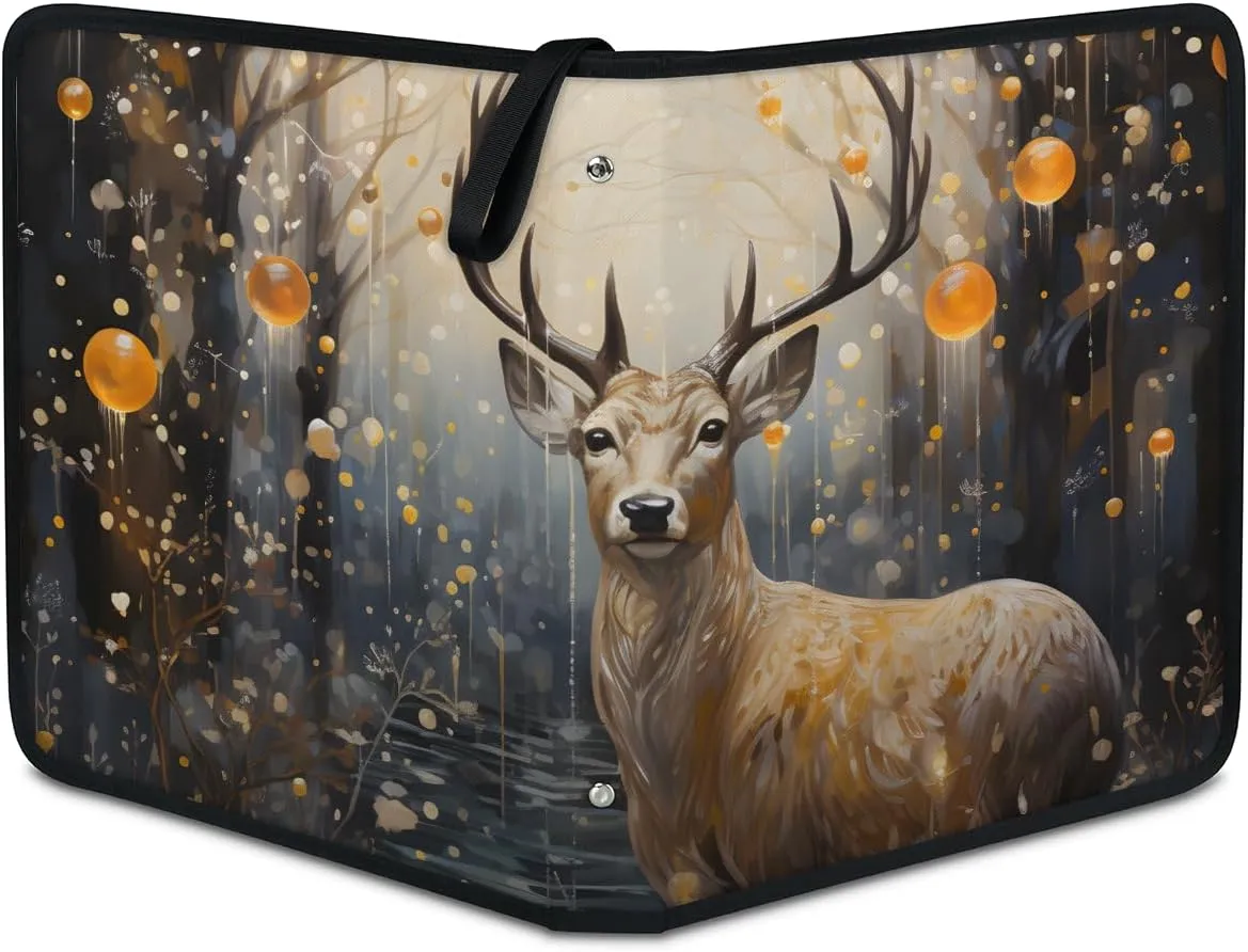 4 Pocket Card Binder, Abstract Elk 400 Pockets Collector Album with Zipper Trading Card Binder, Colorful Elk Double Sided Pocket Collection Binder