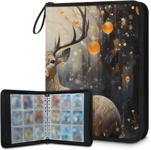 4 Pocket Card Binder, Abstract Elk 400 Pockets Collector Album with Zipper Trading Card Binder, Colorful Elk Double Sided Pocket Collection Binder