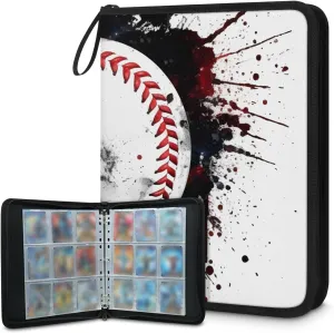 4 Pocket Card Binder, Colorful Baseball 400 Pockets Collector Album with Zipper Trading Card Binder, Watercolor Baseball Double Sided Pocket Collection Binder