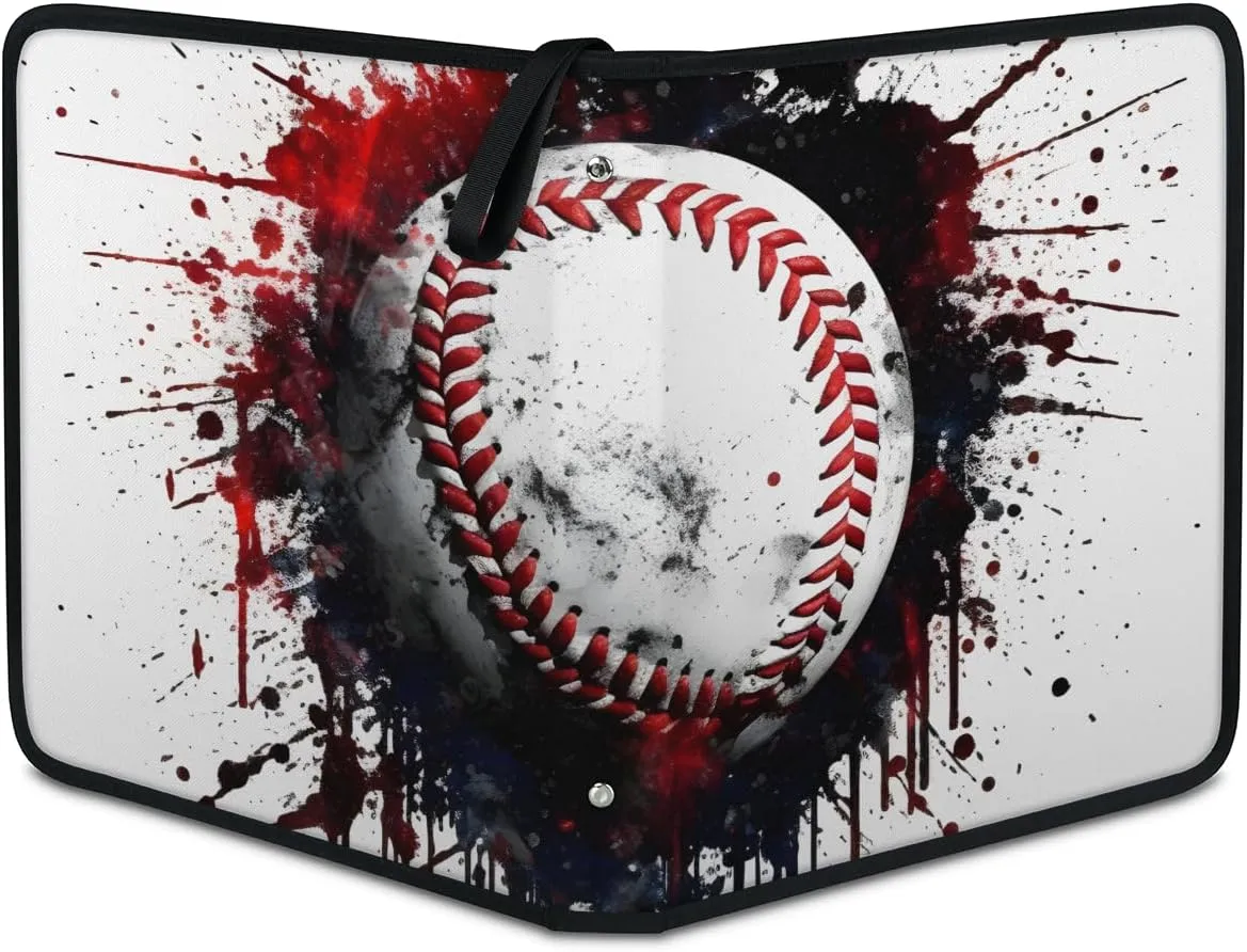 4 Pocket Card Binder, Colorful Baseball 400 Pockets Collector Album with Zipper Trading Card Binder, Watercolor Baseball Double Sided Pocket Collection Binder
