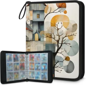 4 Pocket Card Binder, Colorful Castle 400 Pockets Collector Album with Zipper Trading Card Binder, Watercolor Castle Double Sided Pocket Collection Binder