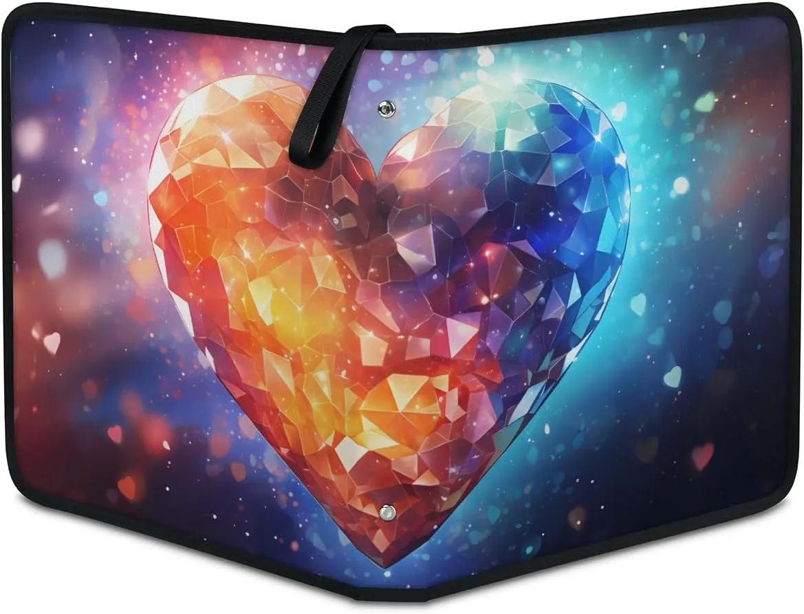 4 Pocket Card Binder, Colorful Diamond Heart 400 Pockets Collector Album with Zipper Trading Card Binder, Double Sided Pocket Collection Binder