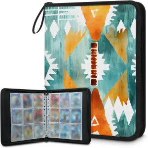 4 Pocket Card Binder, Colorful Explosion 400 Pockets Collector Album with Zipper Trading Card Binder, Watercolor Aztec Double Sided Pocket Collection Binder