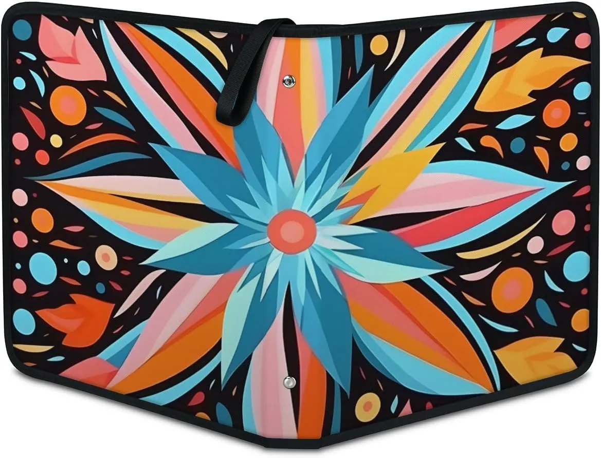 4 Pocket Card Binder, Colorful Flowers 400 Pockets Collector Album with Zipper Trading Card Binder, Ethnic Flowers Double Sided Pocket Collection Binder