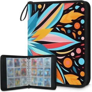 4 Pocket Card Binder, Colorful Flowers 400 Pockets Collector Album with Zipper Trading Card Binder, Ethnic Flowers Double Sided Pocket Collection Binder