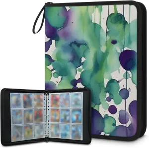 4 Pocket Card Binder, Colorful Spray 400 Pockets Collector Album with Zipper Trading Card Binder, Watercolor Explosion Double Sided Pocket Collection Binder