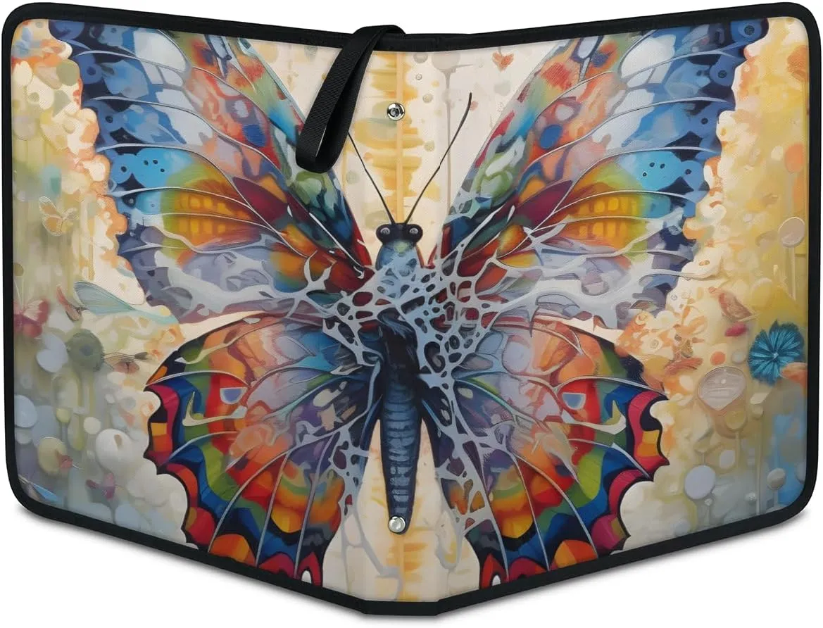 4 Pocket Card Binder, Dreamy Butterfly 400 Pockets Collector Album with Zipper Trading Card Binder, Oil Painting Butterfly Double Sided Pocket Collection Binder