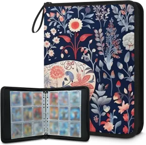 4 Pocket Card Binder, Forest Giraffe 400 Pockets Collector Album with Zipper Trading Card Binder, Colorful Giraffe Double Sided Pocket Collection Binder