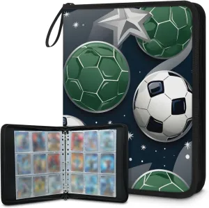 4 Pocket Card Binder, Graffiti Football 400 Pockets Collector Album with Zipper Trading Card Binder, Colorful Soccer Double Sided Pocket Collection Binder