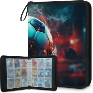 4 Pocket Card Binder, Oil Painting Football 400 Pockets Collector Album with Zipper Trading Card Binder, Graffiti Football Double Sided Pocket Collection Binder