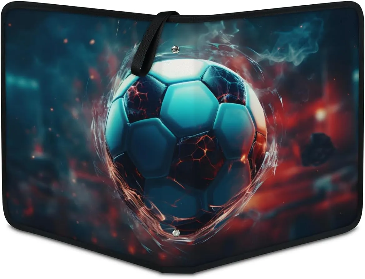 4 Pocket Card Binder, Oil Painting Football 400 Pockets Collector Album with Zipper Trading Card Binder, Graffiti Football Double Sided Pocket Collection Binder