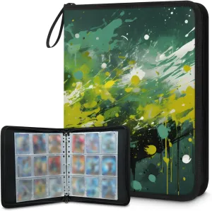 4 Pocket Card Binder, Oil Painting Football 400 Pockets Collector Album with Zipper Trading Card Binder, Modern Football Double Sided Pocket Collection Binder