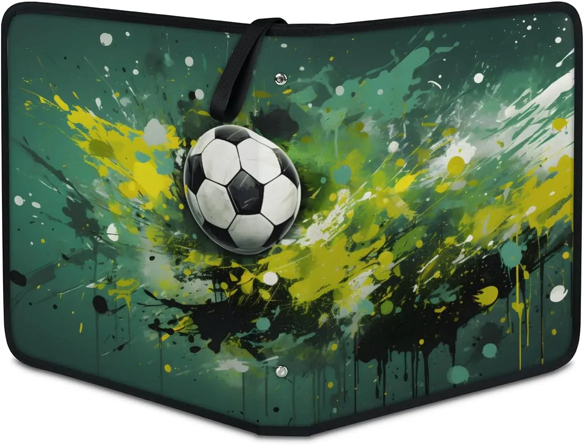 4 Pocket Card Binder, Oil Painting Football 400 Pockets Collector Album with Zipper Trading Card Binder, Modern Football Double Sided Pocket Collection Binder