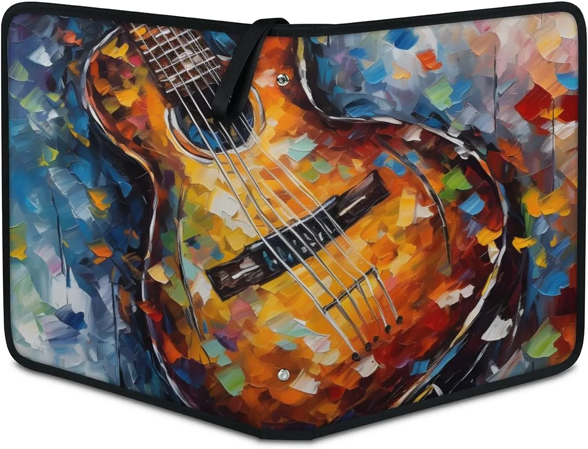 4 Pocket Card Binder, Oil Painting Guitar 400 Pockets Collector Album with Zipper Trading Card Binder, Double Sided Pocket Collection Binder