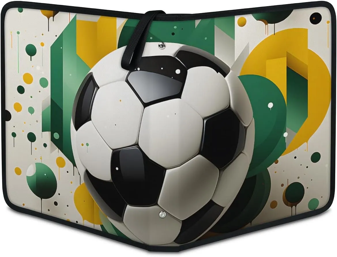 4 Pocket Card Binder, Oil Painting Soccer 400 Pockets Collector Album with Zipper Trading Card Binder, Colorful Soccer Double Sided Pocket Collection Binder