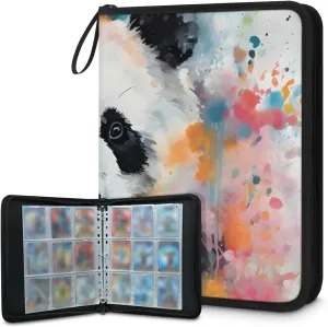 4 Pocket Card Binder, Panda 400 Pockets Collector Album with Zipper Trading Card Binder, Oil Painting Floral Double Sided Pocket Collection Binder