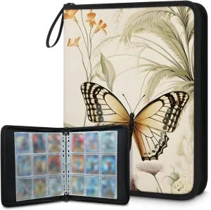 4 Pocket Card Binder, Retro Butterfly 400 Pockets Collector Album with Zipper Trading Card Binder, Colorful Butterfly Double Sided Pocket Collection Binder
