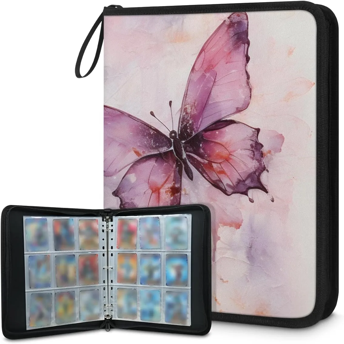 4 Pocket Card Binder, Retro Butterfly 400 Pockets Collector Album with Zipper Trading Card Binder, Oil Painting Butterfly Double Sided Pocket Collection Binder