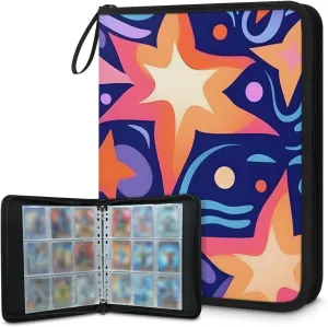 4 Pocket Card Binder, Retro Star 400 Pockets Collector Album with Zipper Trading Card Binder, Colorful Star Double Sided Pocket Collection Binder