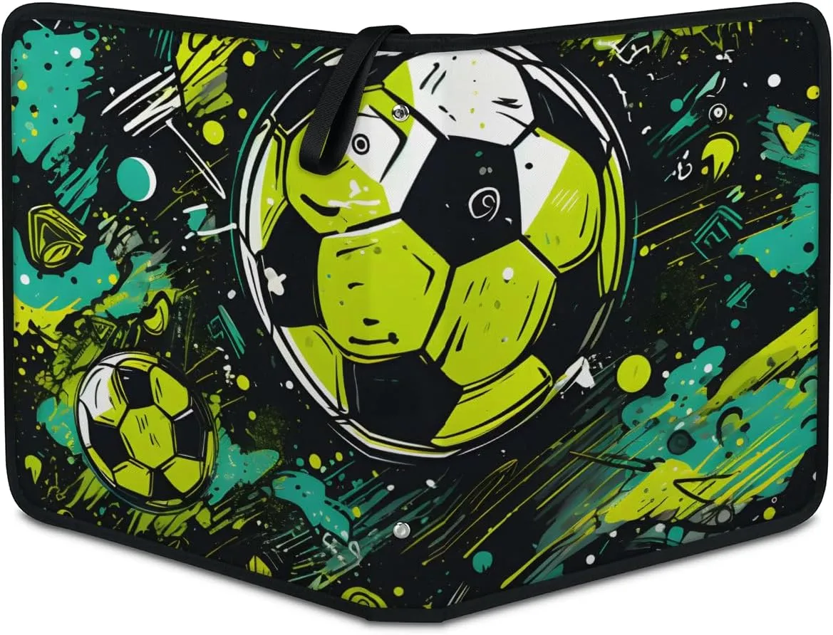 4 Pocket Card Binder, Soccer Painting 400 Pockets Collector Album with Zipper Trading Card Binder, Double Sided Pocket Collection Binder