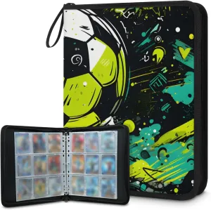 4 Pocket Card Binder, Soccer Painting 400 Pockets Collector Album with Zipper Trading Card Binder, Double Sided Pocket Collection Binder
