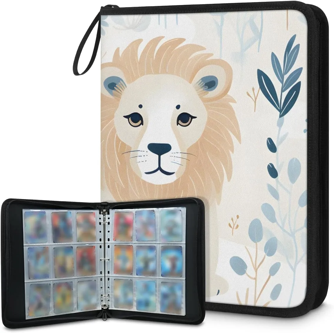 4 Pocket Card Binder, Watercolor Lion 400 Pockets Collector Album with Zipper Trading Card Binder, Colorful Lion Double Sided Pocket Collection Binder