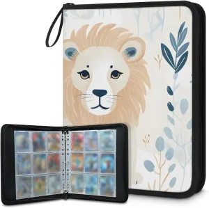 4 Pocket Card Binder, Watercolor Lion 400 Pockets Collector Album with Zipper Trading Card Binder, Colorful Lion Double Sided Pocket Collection Binder
