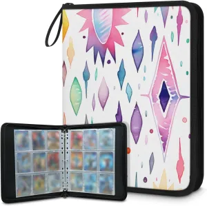 4 Pocket Card Binder, Watercolor Powder 400 Pockets Collector Album with Zipper Trading Card Binder, Colorful Aztec Double Sided Pocket Collection Binder