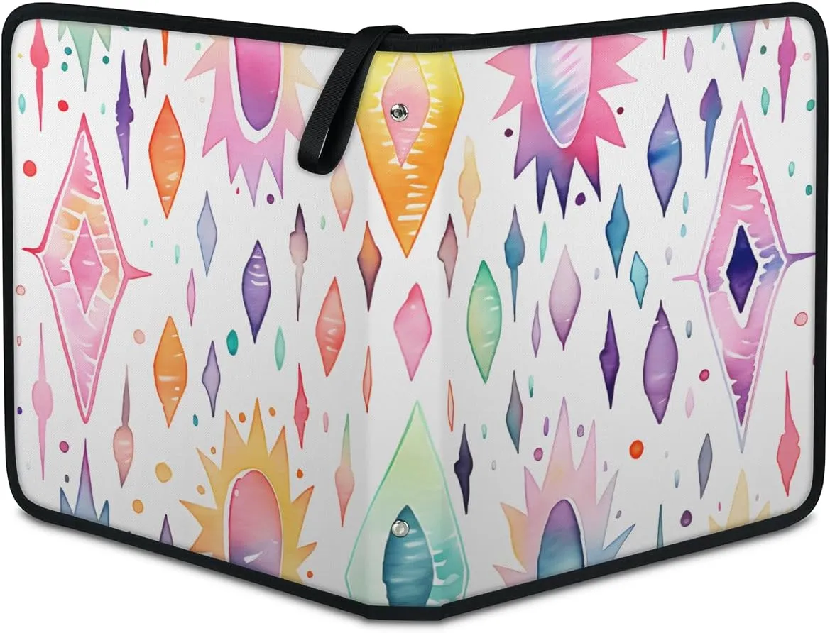 4 Pocket Card Binder, Watercolor Powder 400 Pockets Collector Album with Zipper Trading Card Binder, Colorful Aztec Double Sided Pocket Collection Binder