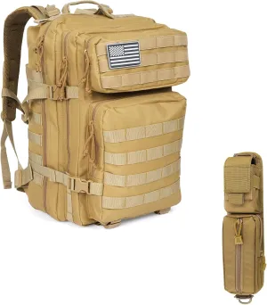 45L Military Tactical Backpacks ＆ 2 Pack Tactical Molle Accessories Pouch for Backpack Strap,Large Army Bug Out Bag With Molle System for Men and Women Camping, Hiking Trekking Rucksack